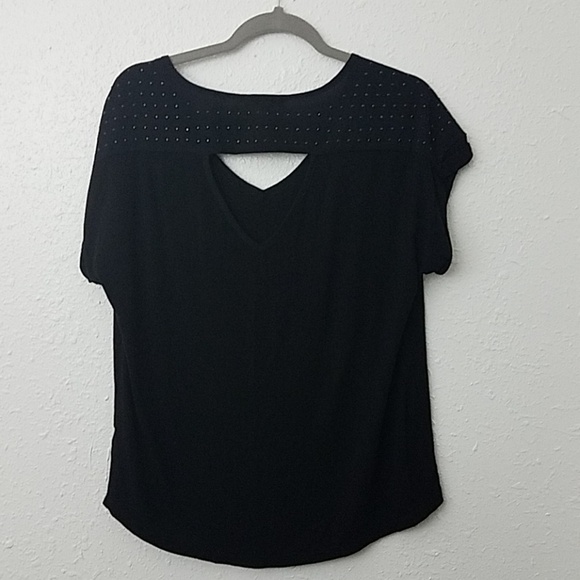 𝅺PLEIONE Medium black blouse shiny studs cutout - Picture 1 of 6